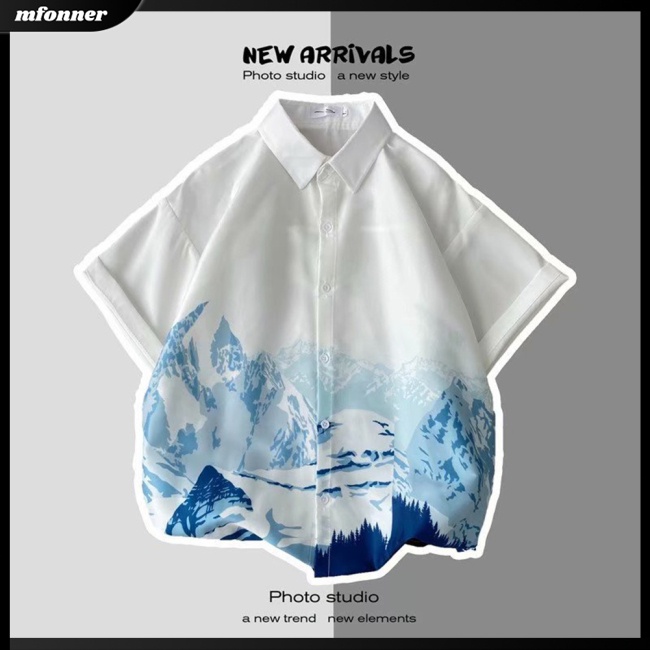 Áo Thun Nam Tay Ngắn Dáng Rộng In Hình Phong Cảnh Thời Trang Mùa Hè