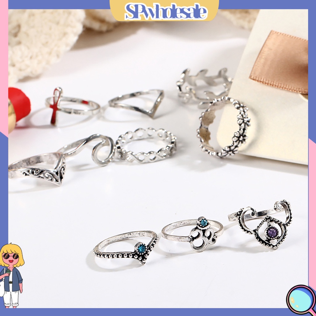 <SPwholesale> Bộ 10 Nhẫn Đeo Đốt Ngón Tay Kiểu Dáng Vintage Cho Nữ