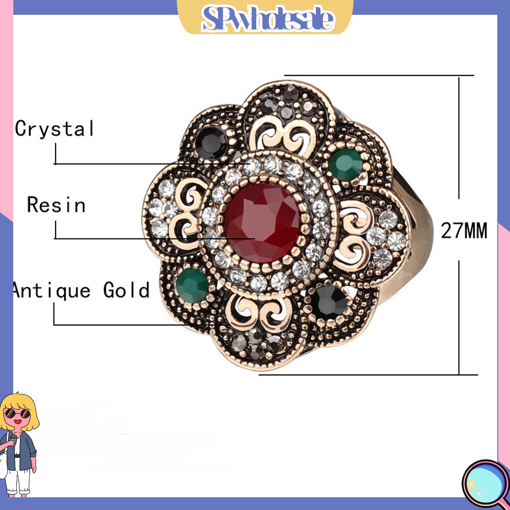 <SPwholesale> Nhẫn Đính Đá Họa Tiết Hoa Rỗng Phong Cách Vintage Cho Nữ