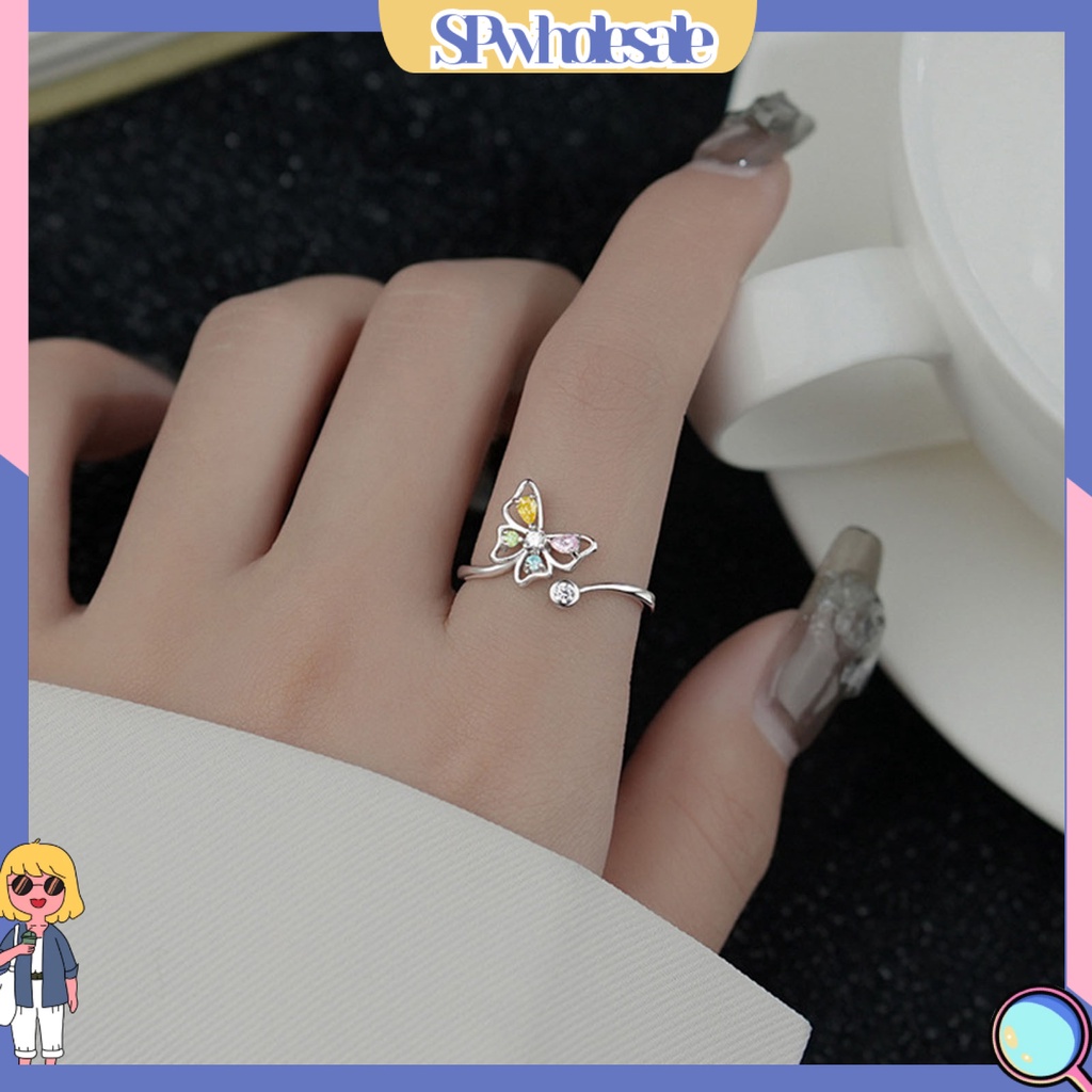 <SPwholesale> Nhẫn Hở Đính Đá Zircon Hình Bướm Nhiều Màu Sắc Ngọt Ngào Thời Trang Cho Nữ