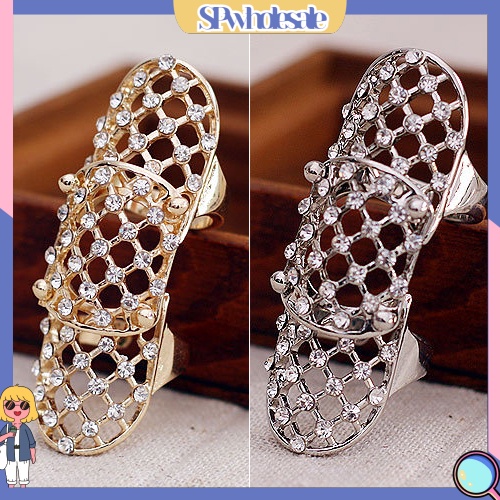 <SPwholesale> Nhẫn Đeo Khớp Ngón Tay Dạng Lưới Dài Đính Đá Thời Trang Punk Cho Nữ