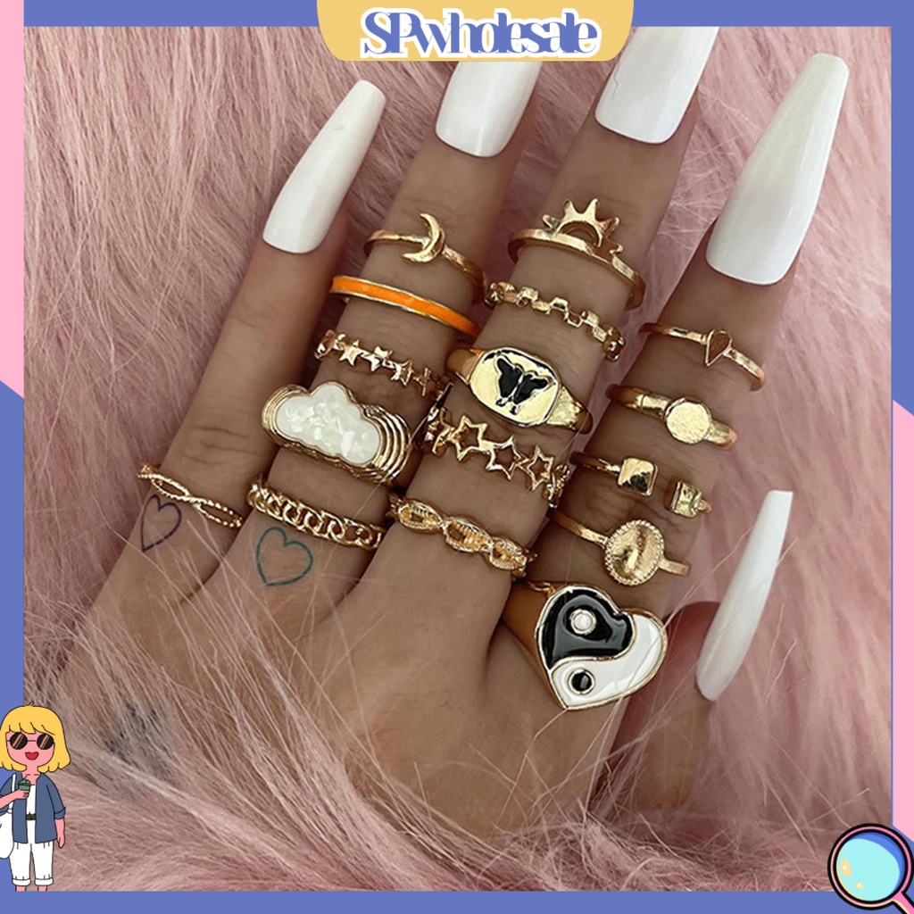 <SPwholesale> Set 16 Nhẫn Đeo Khớp Ngón Tay Nhiều Kiểu Dáng Tinh Tế Cho Nữ