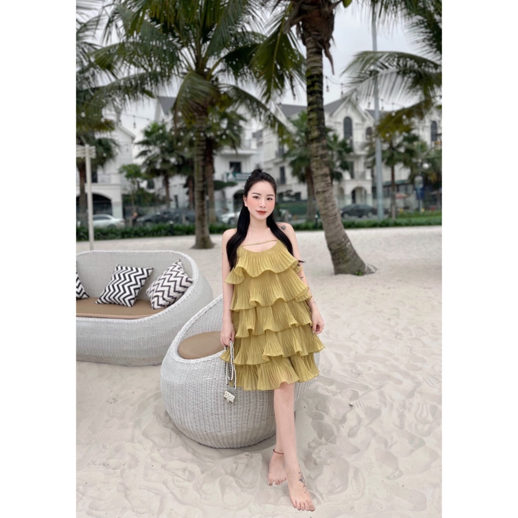 Váy 2s Dập Ly Tơ Bèo Tầng,váy Hai Dây Chất Voan Cực Mát,nhẹ Nhàng Siêu Cute Có Lót Trong,Hàng Loại 1