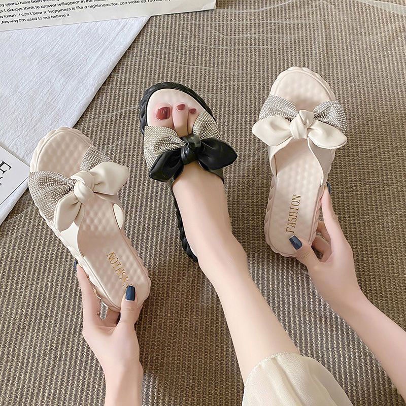 Dép Sandal Đính Nơ Đế Bằng Thời Trang Cho Nữ