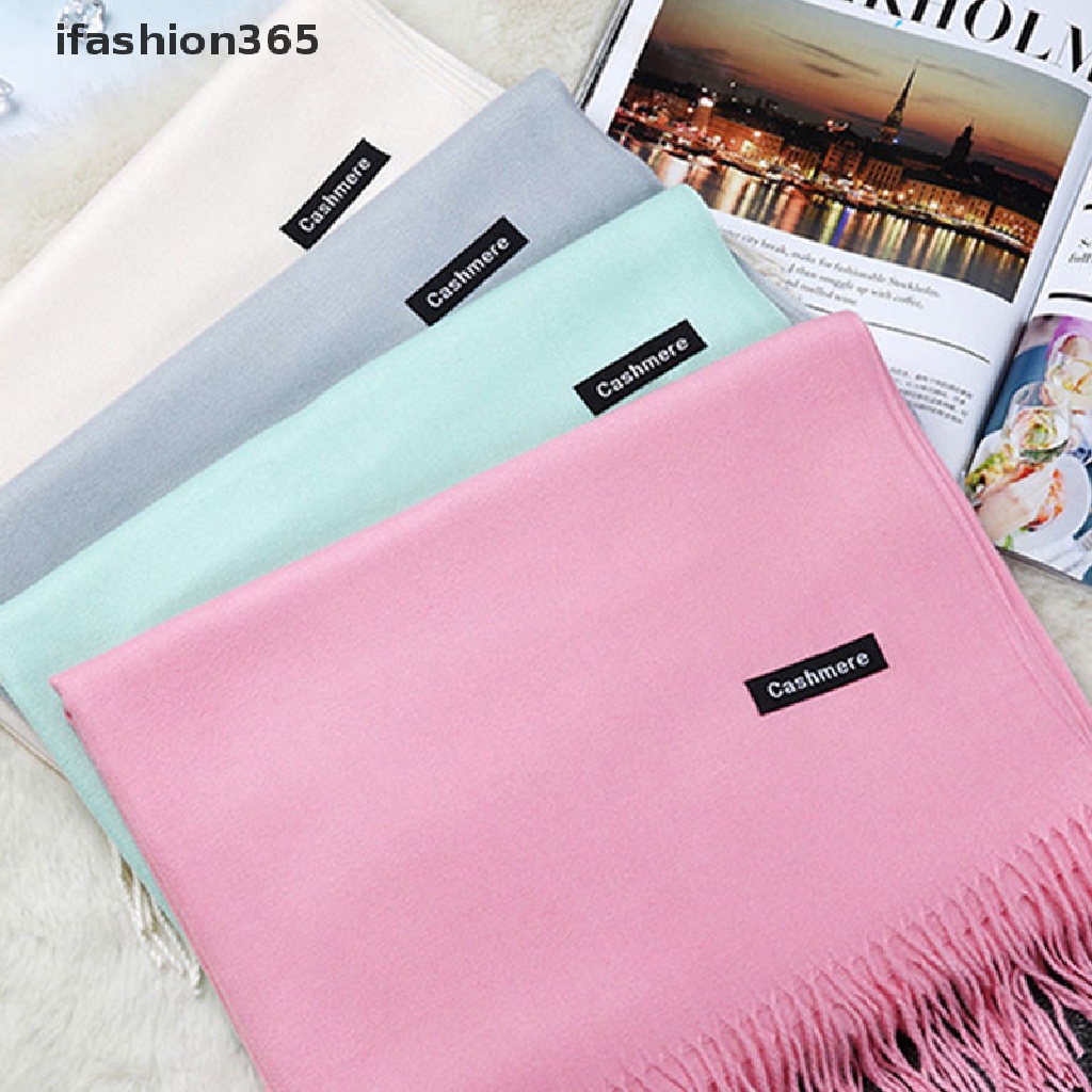 Khăn Choàng Cổ Dệt Kim Dày Dặn Màu Trơn Đính Tua Rua Thời Trang Mùa Đông Cho Nữ [ifashion365]