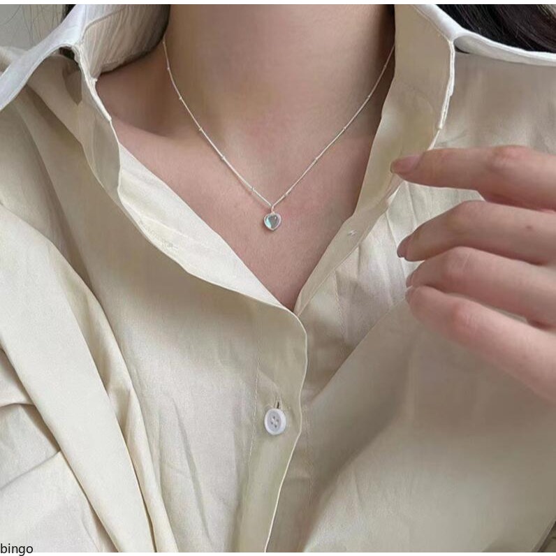 Bingo Vòng cổ Mặt Trái Tim Đính Đá Mặt Trăng Màu gradient Thời Trang Cho Nữ