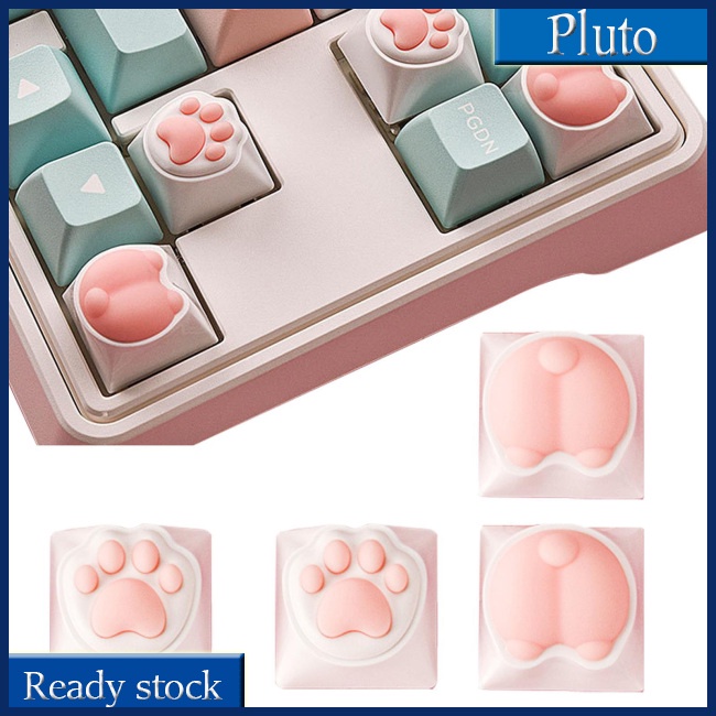 Mới Set 4 Nút Bàn Phím Silicon Hình Bàn Chân Mèo Dễ Thương