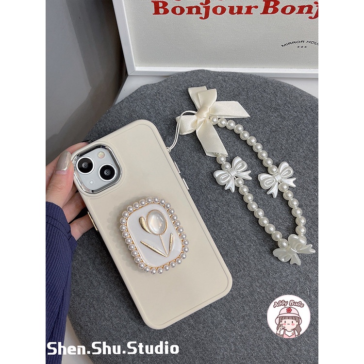 Ốp Điện Thoại TPU Mềm Chống Mồ Hôi Có Giá Đỡ Và Dây Đeo Tay Ngọc Trai Cho IP 14 Pro Max IP 11 12 11 Pro Max X XS