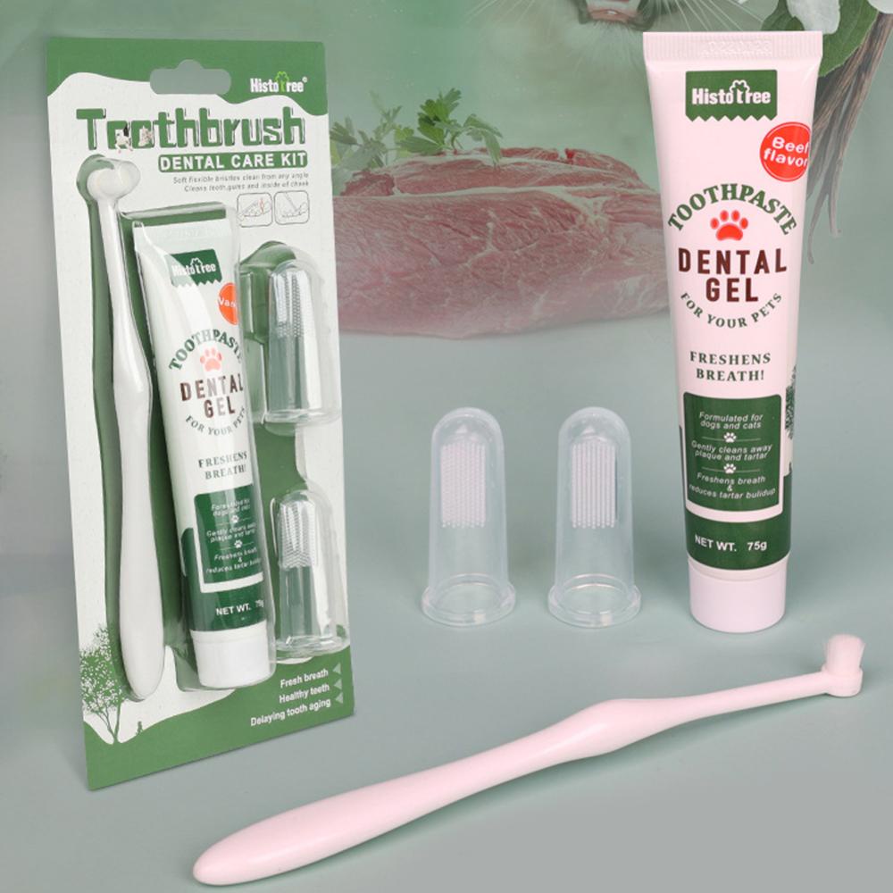 Bàn Chải Đánh Răng Và Kem Đánh Răng Cho Thú Cưng + Kem Đánh Răng Beef / Vanilla + 2 Bàn Chải Đánh Răng Ngón Tay O2Q