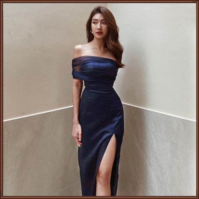 Đầm Ống Màu Trơn Không Tay Nhìn Xuyên Thấu Xẻ Tà Gợi Cảm Cho Nữ