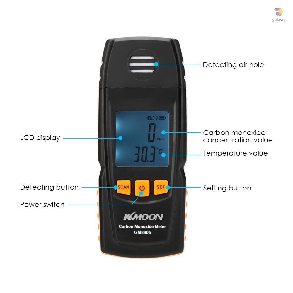 Thiết Bị Đo Nồng Độ Khí Gas KKmoon 0-1000ppm GM8805 Bằng Carbon Monoxide Cầm Tay Độ Chính Xác Cao