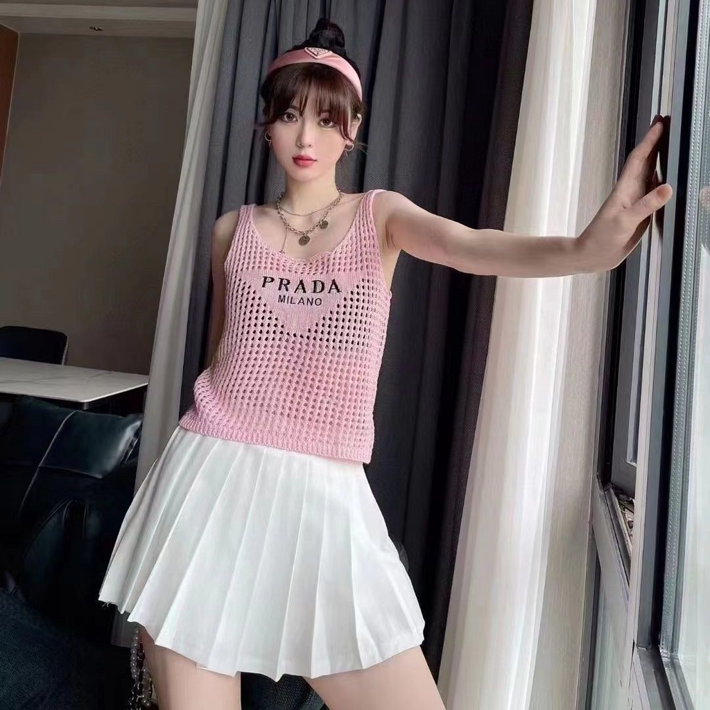 Áo Hai Dây Dệt Kim Dáng Rộng In Chữ PD Thời Trang Xuân Hè 2023 Mới Cho Bạn Gái