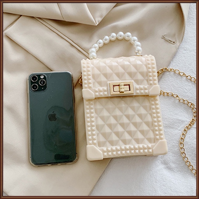 Túi Đeo Chéo Hình Vuông Cỡ Nhỏ Phối Dây Đeo Sợi Xích Thời Trang Cho Nữ