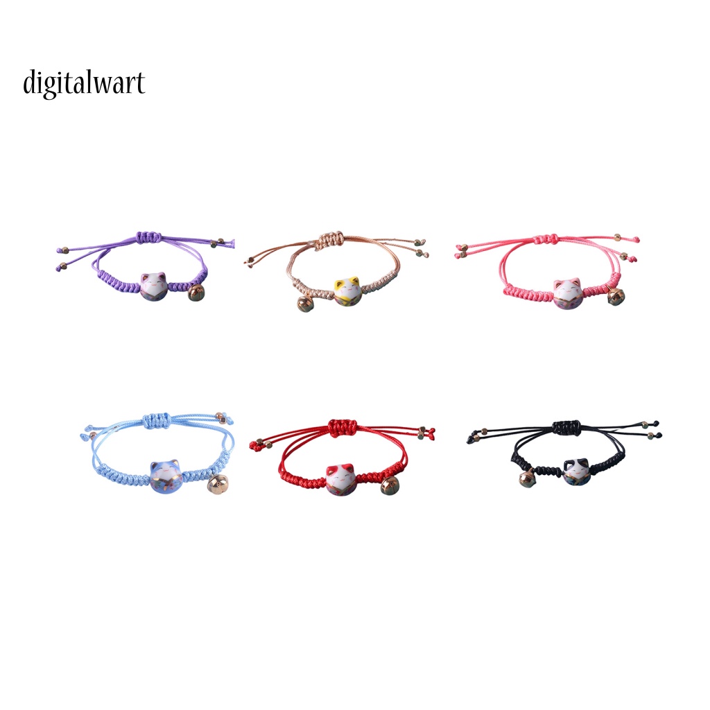 Kỹ Thuật Số| Vòng Tay Dây Bện Phối Hạt Gốm Gắn Chuông Nhỏ Điều Chỉnh Được Làm Bằng Tay Trang Trí Hình Mèo Dành Cho Cuộc Sống Hàng
