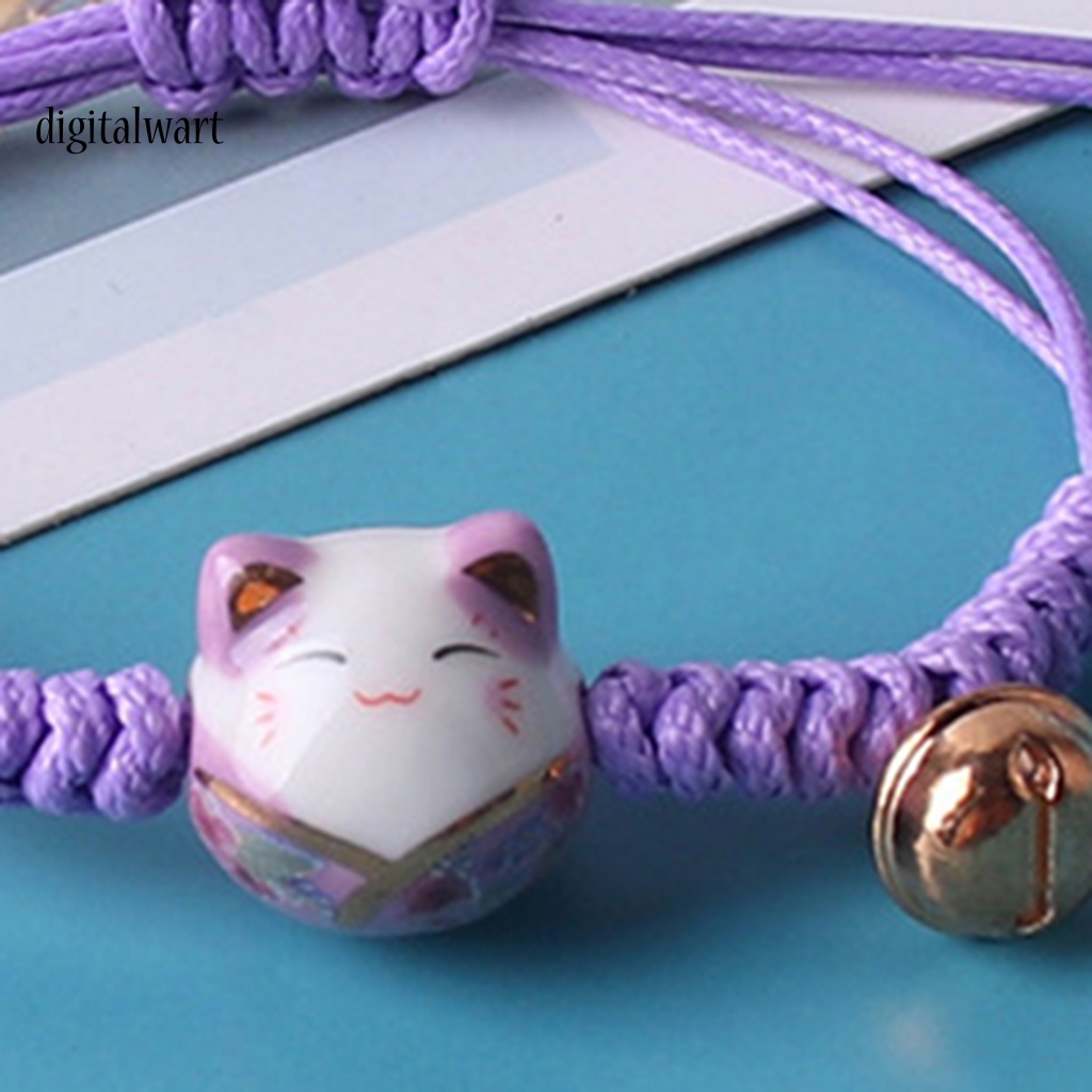 Kỹ Thuật Số| Vòng Tay Dây Bện Phối Hạt Gốm Gắn Chuông Nhỏ Điều Chỉnh Được Làm Bằng Tay Trang Trí Hình Mèo Dành Cho Cuộc Sống Hàng