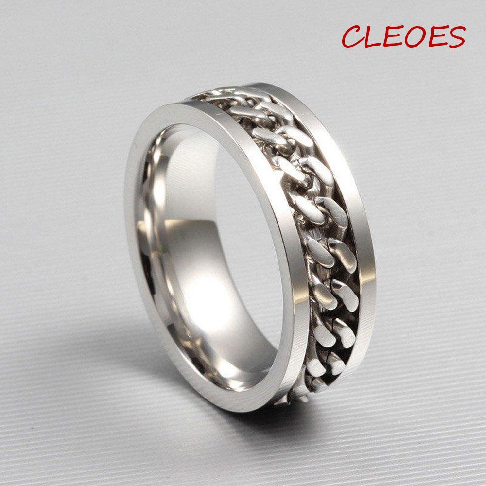 Nhẫn Thép Không Gỉ Hình Dây Xích Xoay Được Thời Trang Cổ Điển