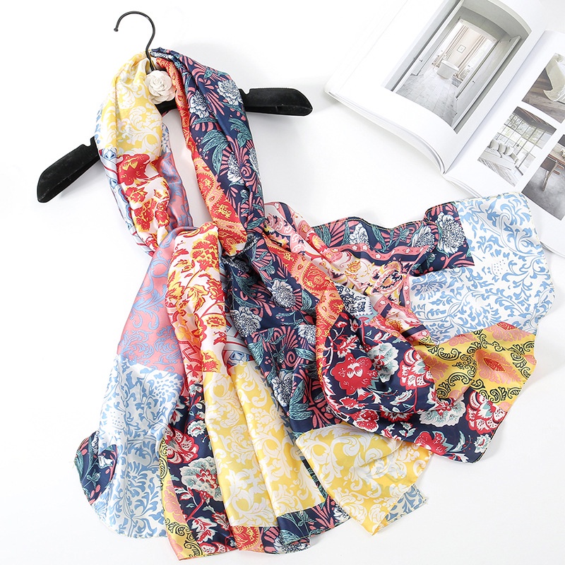 Khăn Choàng Lụa Satin Mỏng Nhẹ Thoáng Khí In Họa Tiết Phong Cách Trung Hoa 180 * 90CM