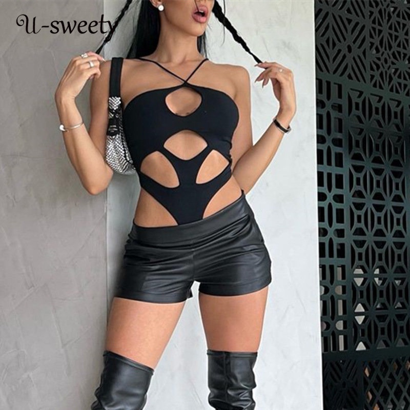 Bodysuit U-sweety Sát Nách Cổ Yếm Màu Trơn Cá Tính Thời Trang 2023 Cho Nữ