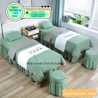 Bộ 4 món vỏ chăn ga gối đệm in logo spa tuina dễ thương