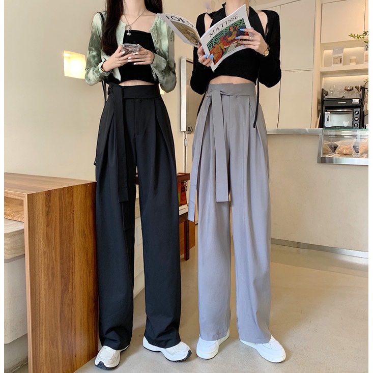 Quần Dài Ống Rộng Lưng Cao Cột Dây Phong Cách Cổ Điển Thời Trang Mùa Thu Cho Nữ
