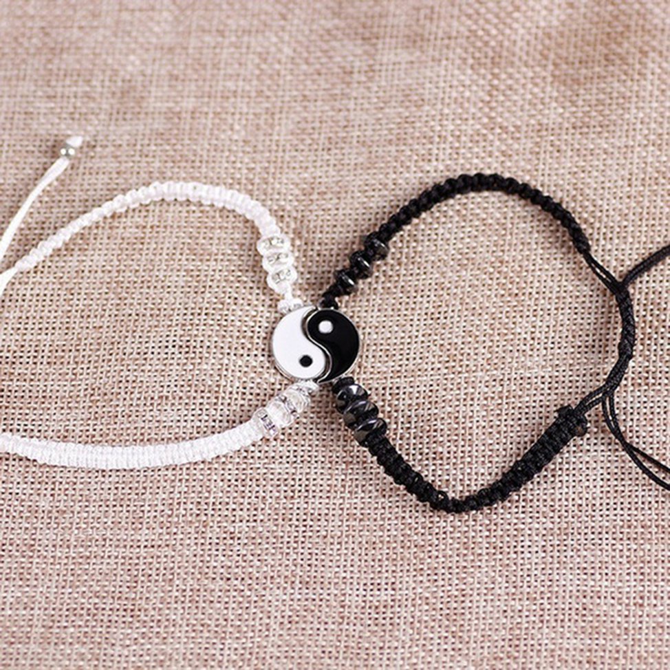 Woven Rope Bracelet Yin Yang Beads Adjustable Couple Pairing Friendship Gift