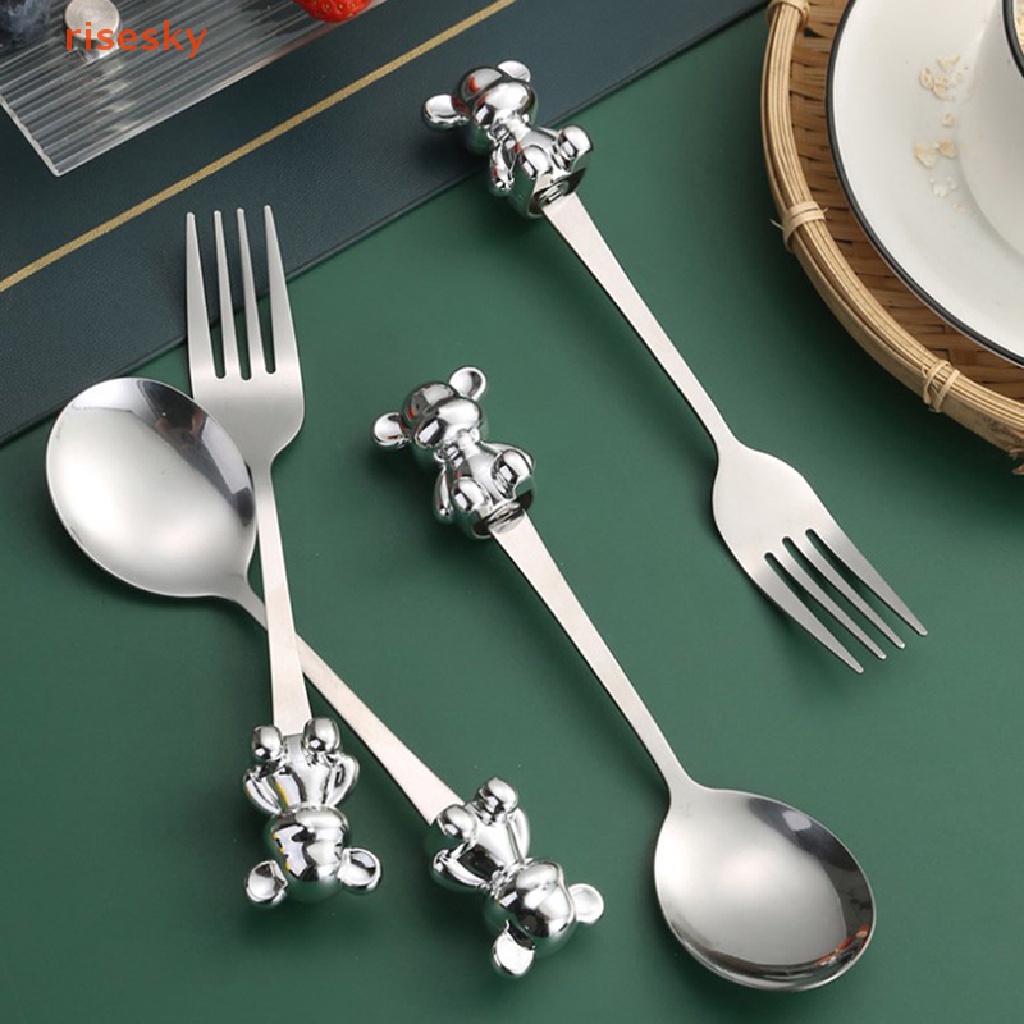 1 Muỗng Nĩa Bằng Thép Không Gỉ Hình Gấu Hoạt Hình
