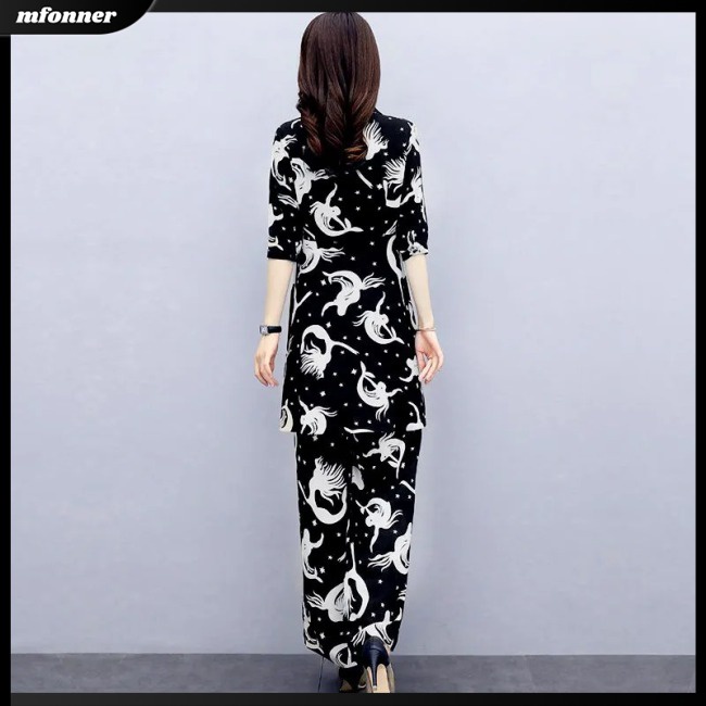 Bộ Trang Phục 2 Mảnh Gồm Áo Dáng Rộng Và Quần ống rộng In Họa Tiết Thời Trang Cho Nữ