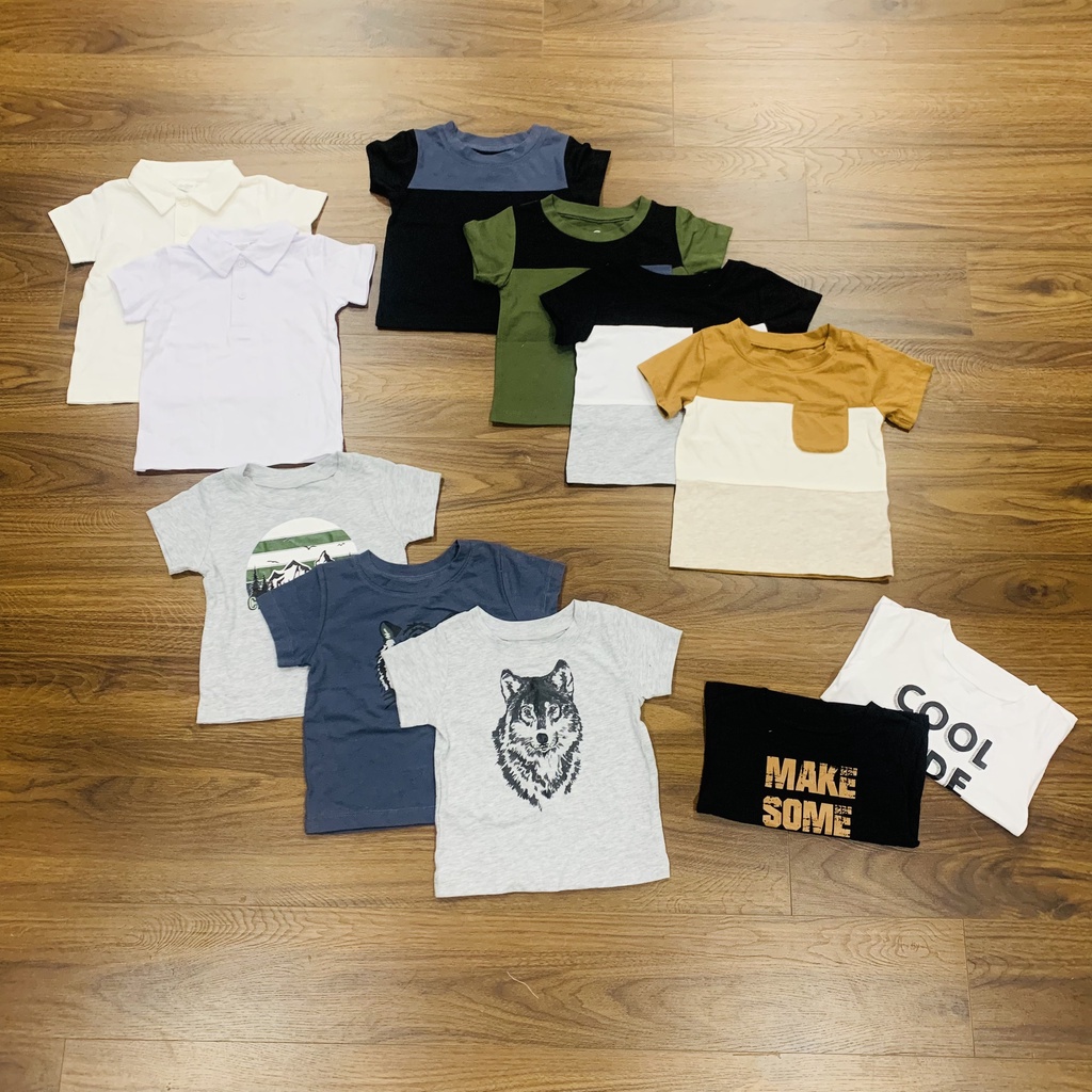 Áo phông cộc tay cổ tròn cho bé trai size nhí chất cotton