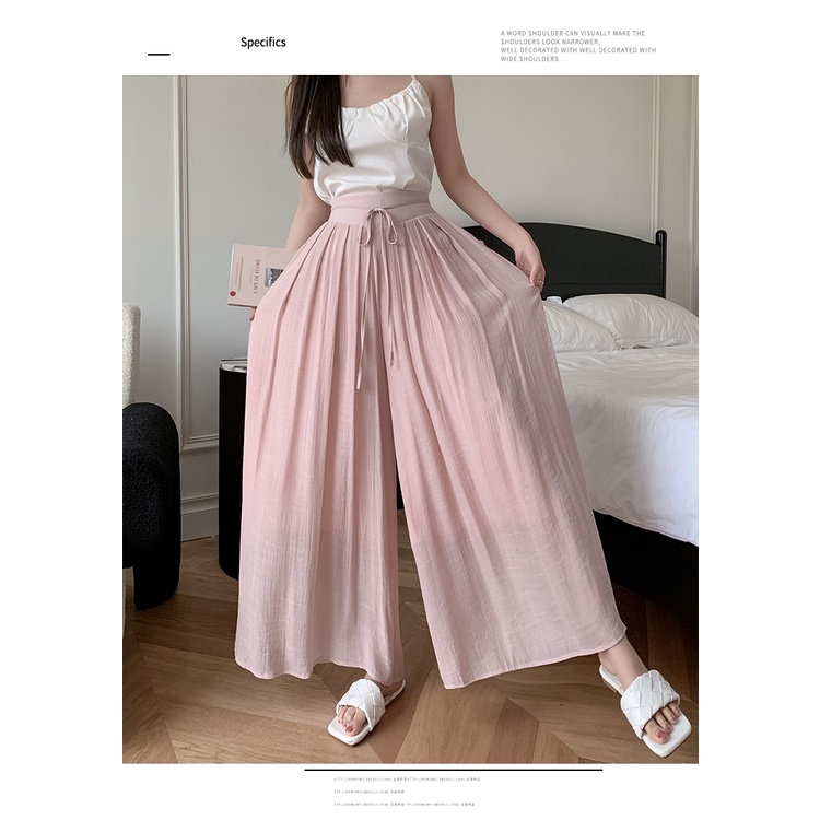 SUXI Quần Dài Ống Rộng Lưng Cao Co Giãn Màu Sắc Đơn Giản Dành Cho Nữ