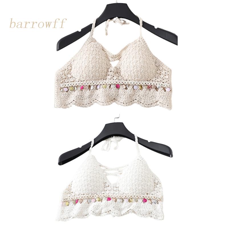 Brroa Áo Ngực Bikini Đan Móc Hoa Hồng Vỏ Sò Đính Kim Sa Tua Rua Đi Biển Cho Nữ