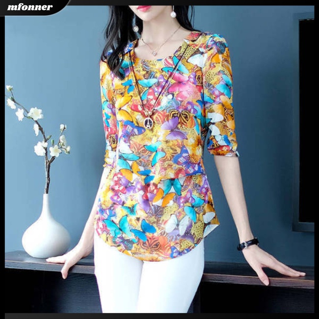 Áo Thun Tay Ngắn Cổ Tròn In Hình Bướm Thời Trang Cho Nữ