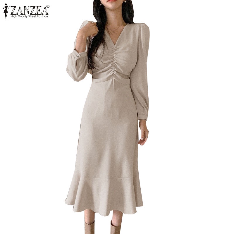 Zanzea Đầm Đuôi Cá Tay Dài Cổ Chữ V Thời Trang Nữ Tính