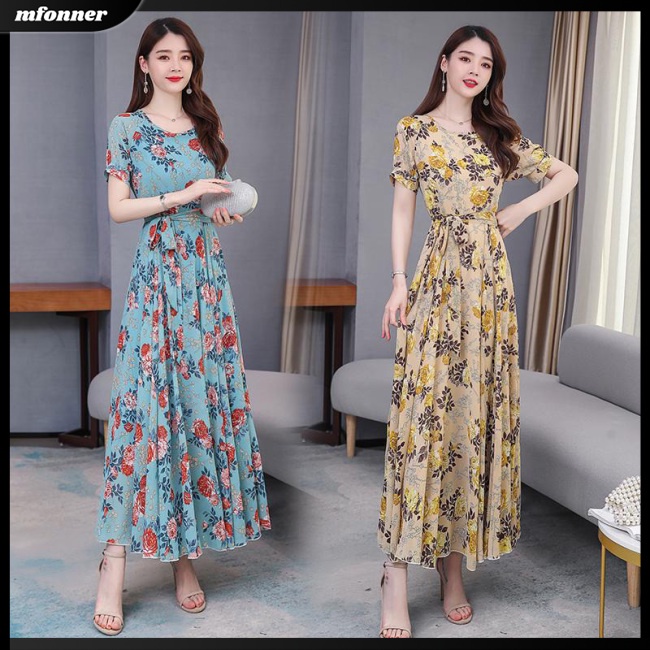 Đầm Dài Tay Ngắn In Hoa Thời Trang Mùa Hè Dành Cho Nữ
