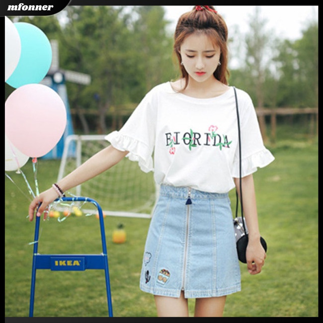 Áo Thun Tay Ngắn Dáng Rộng Thêu Chữ Thời Trang