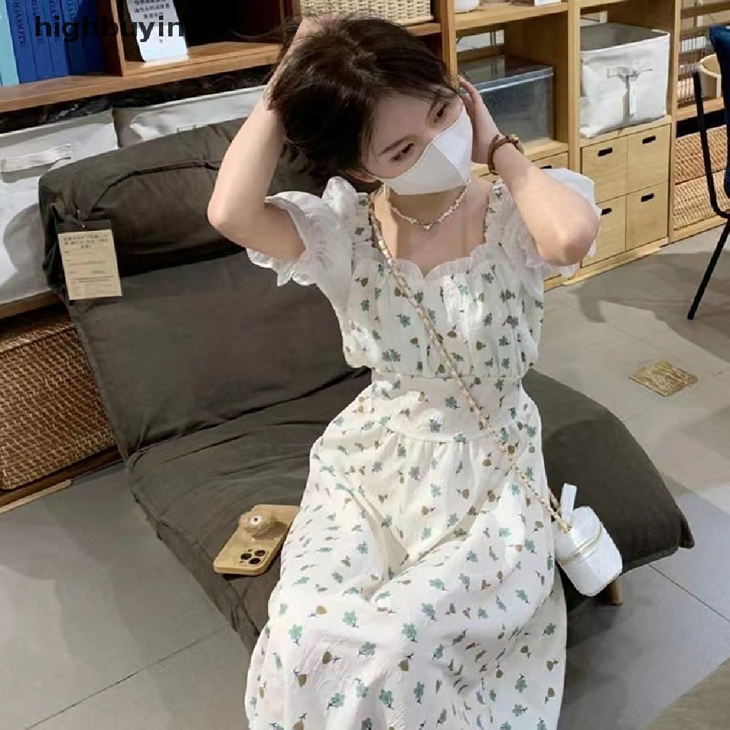 Đầm Midi Chữ A Tay Phồng Ngắn In Họa Tiết Hoa Thời Trang Mùa Hè 2023 Cho Nữ