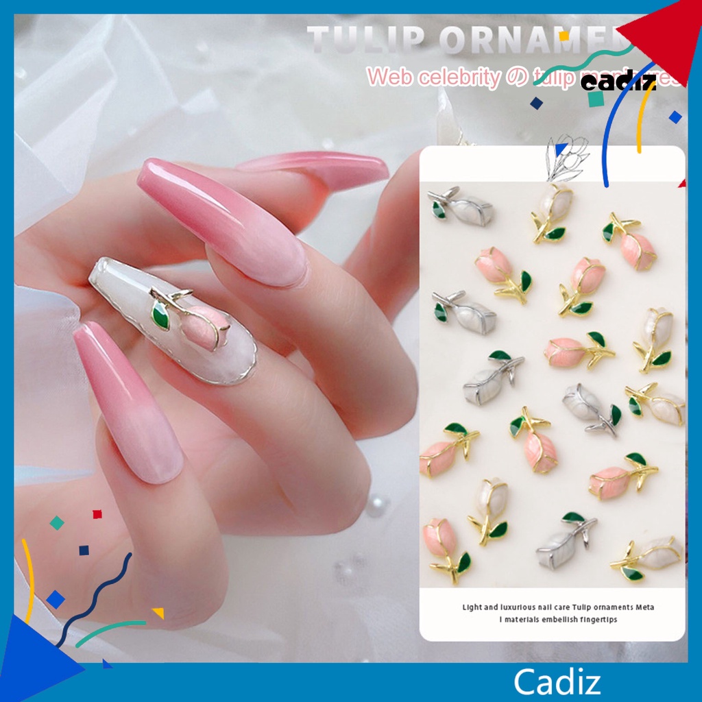 Set 10 Phụ Kiện Trang Trí Móng Tay Nghệ Thuật Hình Hoa Tulip Ba Chiều Không Phai Màu Có Thể Tháo Rời
