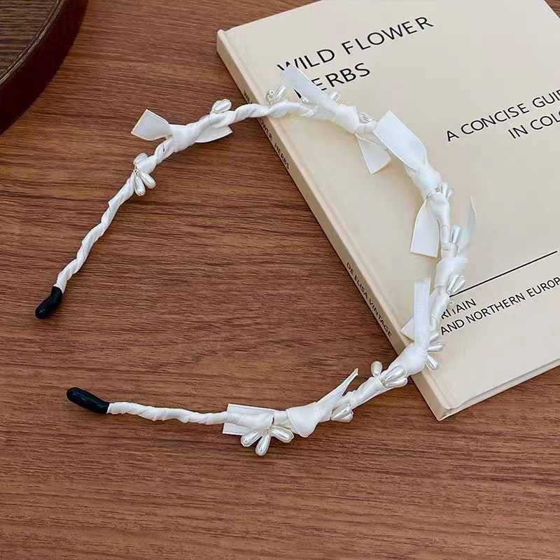 Băng Đô Cài Tóc Hình Nơ Phối Lưới Đính Ngọc Trai Trắng Đen Lãng Mạn Thời Trang Cho Nữ Mã 2023