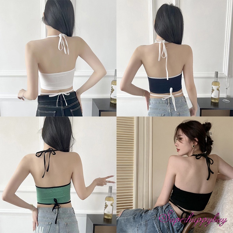 Áo Yếm Lửng Hai Dây Có Đệm Ngực In Họa Tiết Phong Cách Mỹ Dành Cho Nữ