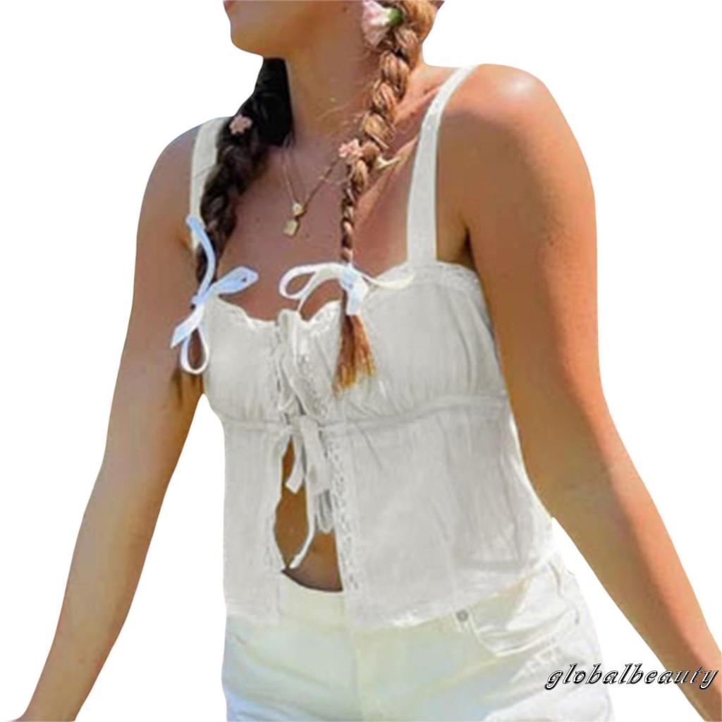 Áo Croptop Không Tay Phối Bèo Nhún Kiểu Dáng Đơn Giản Thời Trang Mùa Hè Cho Nữ