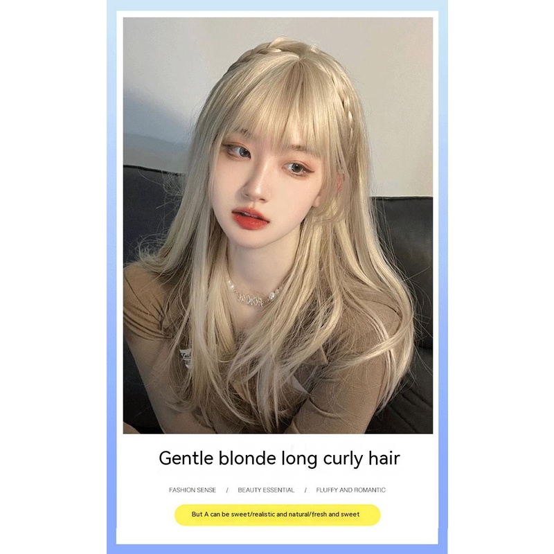 Tóc Giả Dài Thẳng Bằng Lụa Chịu Nhiệt Độ Cao Màu Vàng Kim Phiên Bản Hàn Quốc Cho Nữ