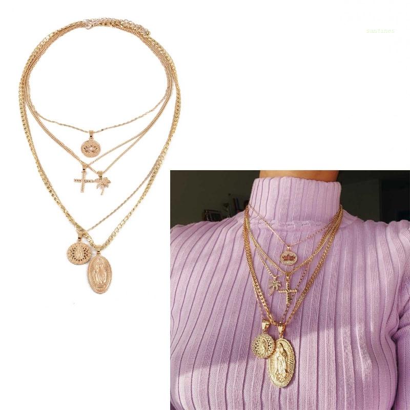 Vòng cổ Nhiều Lớp Mặt Hình Đức Mẹ Mary Thời Trang Dành Cho Nữ