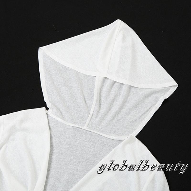 Áo Croptop Mỏng Tay Dài Màu Trơn Có Nón Phía Trước Phong Cách Đường Phố Cho Nữ