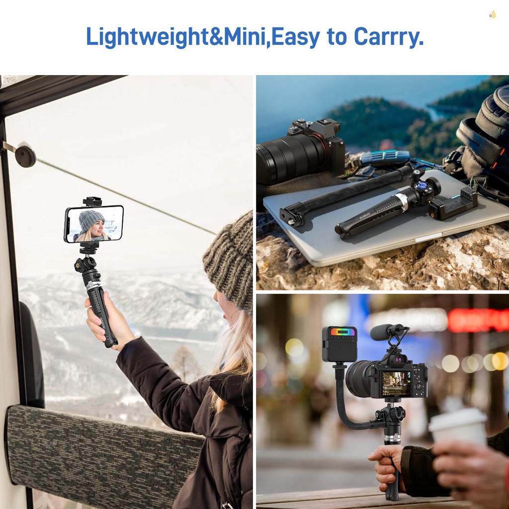 Giá Đỡ Ba Chân Andoer MT-01 2 Cấp Độ Cao Xoay 360 Độ° Đầu Bi Xoay Gắn Điện Thoại Chịu Tải Tối Đa. 5kg