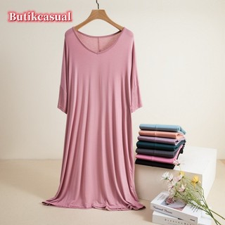 Đầm Cotton Modal Dáng Chữ A Cổ Tròn Tay Cánh Dơi Màu Trơn Thoải Mái Thời Trang Mùa Hè Cho Nữ