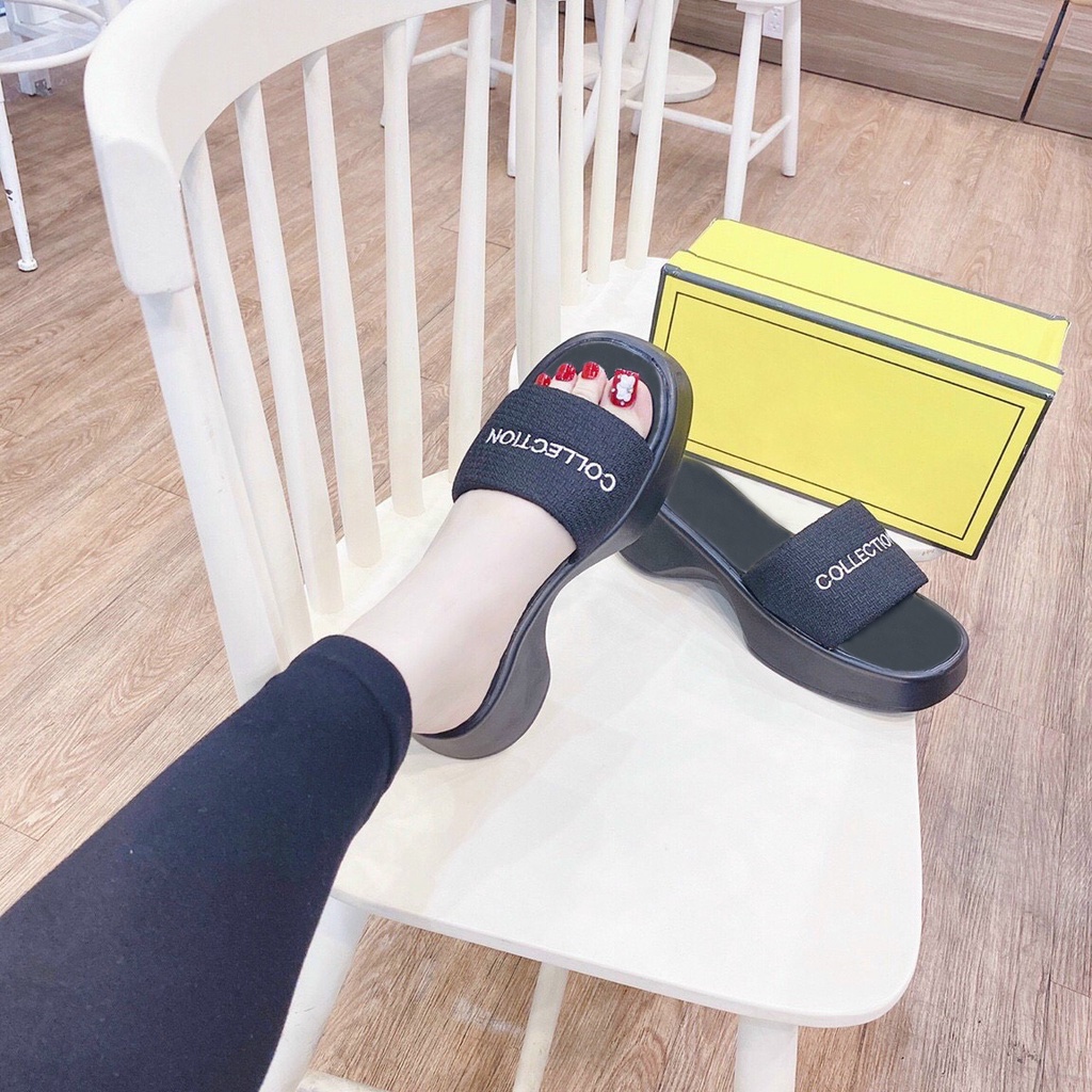 Dép Sandal nữ quai ngang đế cao 5p phiên bản Collection êm chân