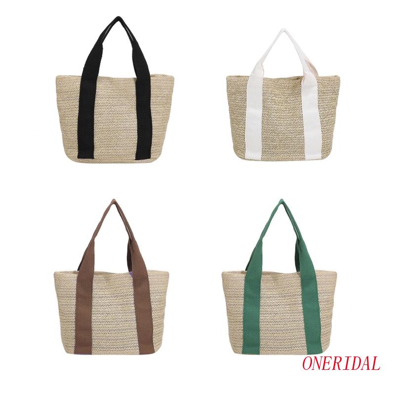 Túi Xách Đan Rơm Thủ Công Màu Trơn Cho Các Hoạt Động Ngoài Trời