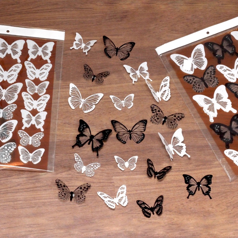 Set 18 Sticker Dán Tường Hình Bướm 3D Màu Trắng Đen Trang Trí Phòng Trẻ Em