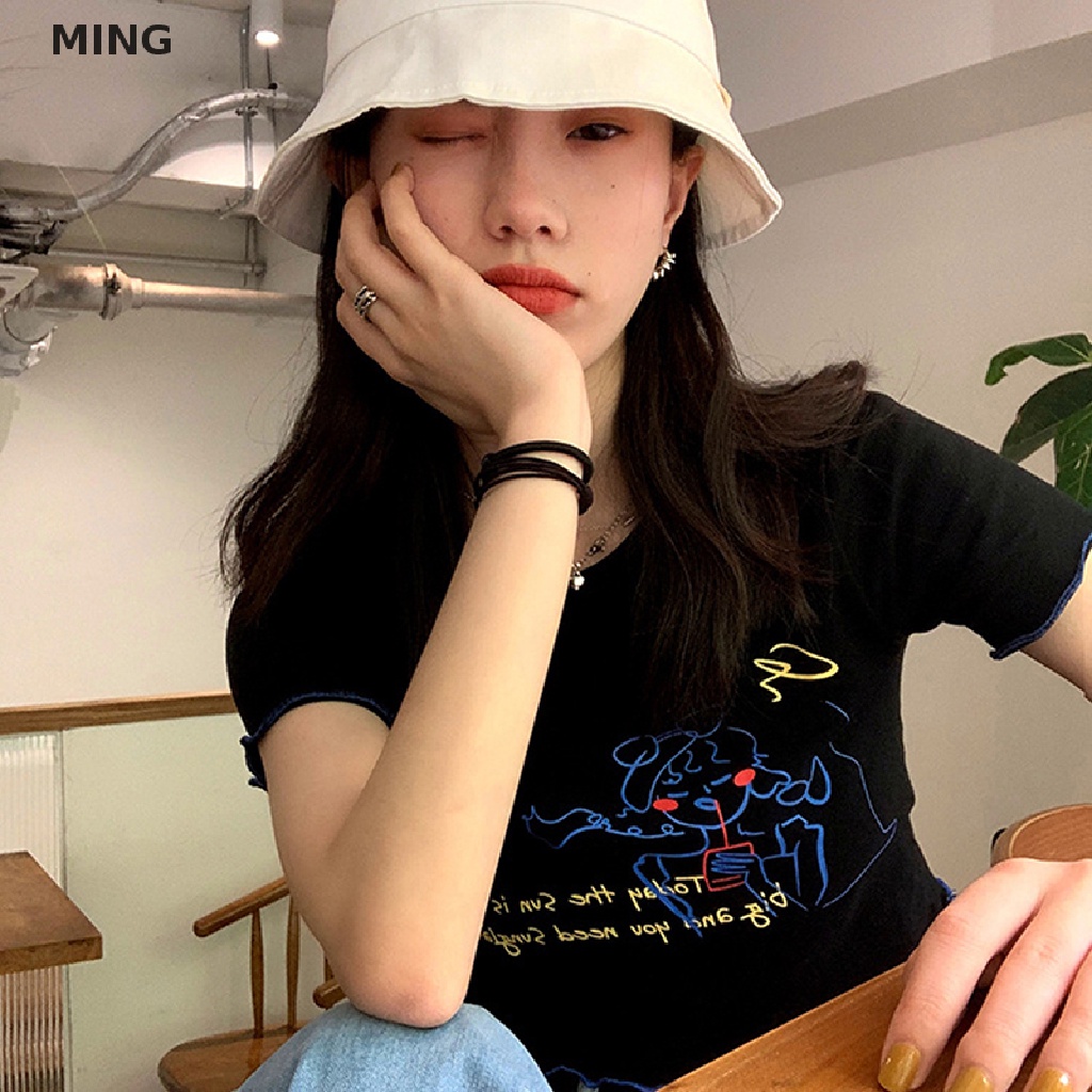 Áo Thun Croptop Tay Ngắn In Họa Tiết Dễ Thương Cho Nữ Y2K