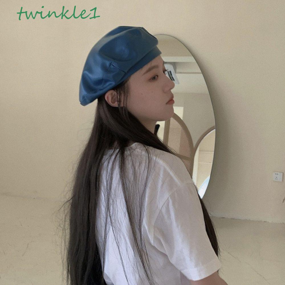 Mũ Lưỡi Trai Da PU Lấp Lánh Phong Cách Retro Pháp