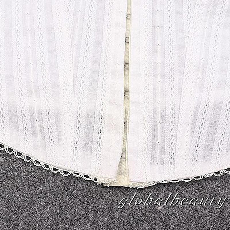 Gb-áo Nịt Ngực Một Hàng Nút Họa Tiết Hoa Màu Trắng Hở Vai Ôm Dáng Size S / M / L